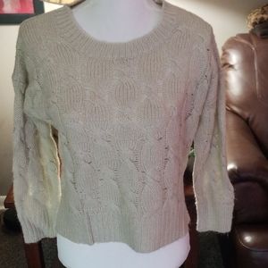 Tan 3/4 sleeve cropped sweater